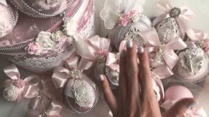 Новогодние игрушки в розовом бархате. Елочные украшения и шары. Обзор набора