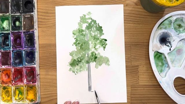 Как нарисовать берёзу карандашом и акварелью начинающим | Рисунок поэтапно и легко для детей смотреть онлайн