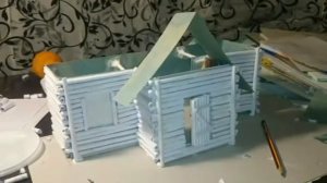 Поделка, зимний домик для детского сада