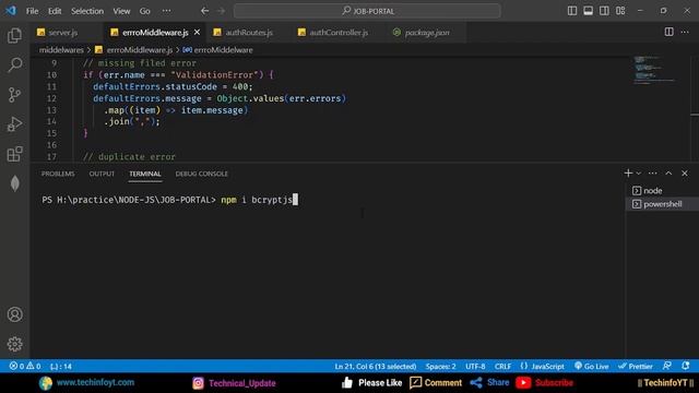 Hashing Password Nodejs Job Portal Application Nodejs Project Nodejs Tutorial Nodejs Course