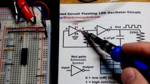 4049 CMOS hex inverter NOT gate flashing LED oscillator circuit step by step build HCF4049UBE