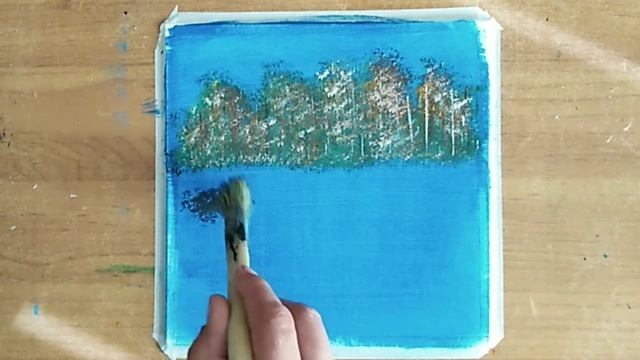 пейзаж акрилом /как нарисовать отражение деревьев в воде /рисование для начинающих смотреть онлайн
