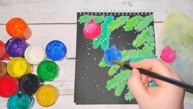 Как нарисовать новогодние игрушки на елку поэтапно - урок рисования гуашью. Рисуем вместе