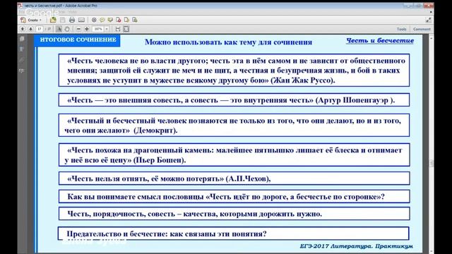 Направление честь и бесчестие