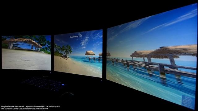 Unigine Tropics Benchmark 1.3 - Nvidia Surround - GTX 670 3-Way SLI смотреть онлайн