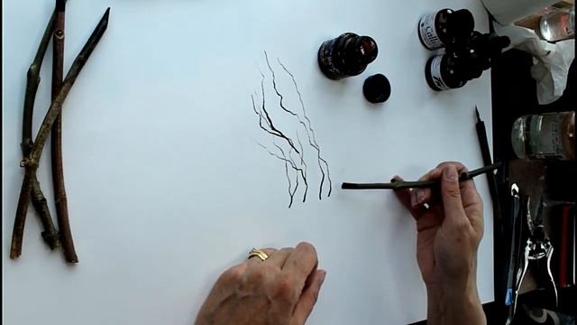 Making your own dip pens from twigs, drawing in ink. смотреть онлайн