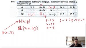 №935. Перечертите таблицу в тетрадь, заполните пустые клетки и найдите х и y: