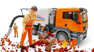 Машины-помощники — Большая уборочная машинка Брудер убирает улицы — Видео МАШИНКИ