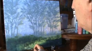 Как рисовать туман в лесу с помощью акрил на холсте