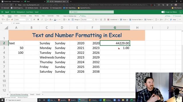 CIS 101 Class Demo - Excel 365 Basics Text Number Formatting and Relative Absolute References
