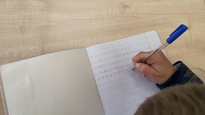 Первые буквы. Письмо. Ученик пишет первые элементы