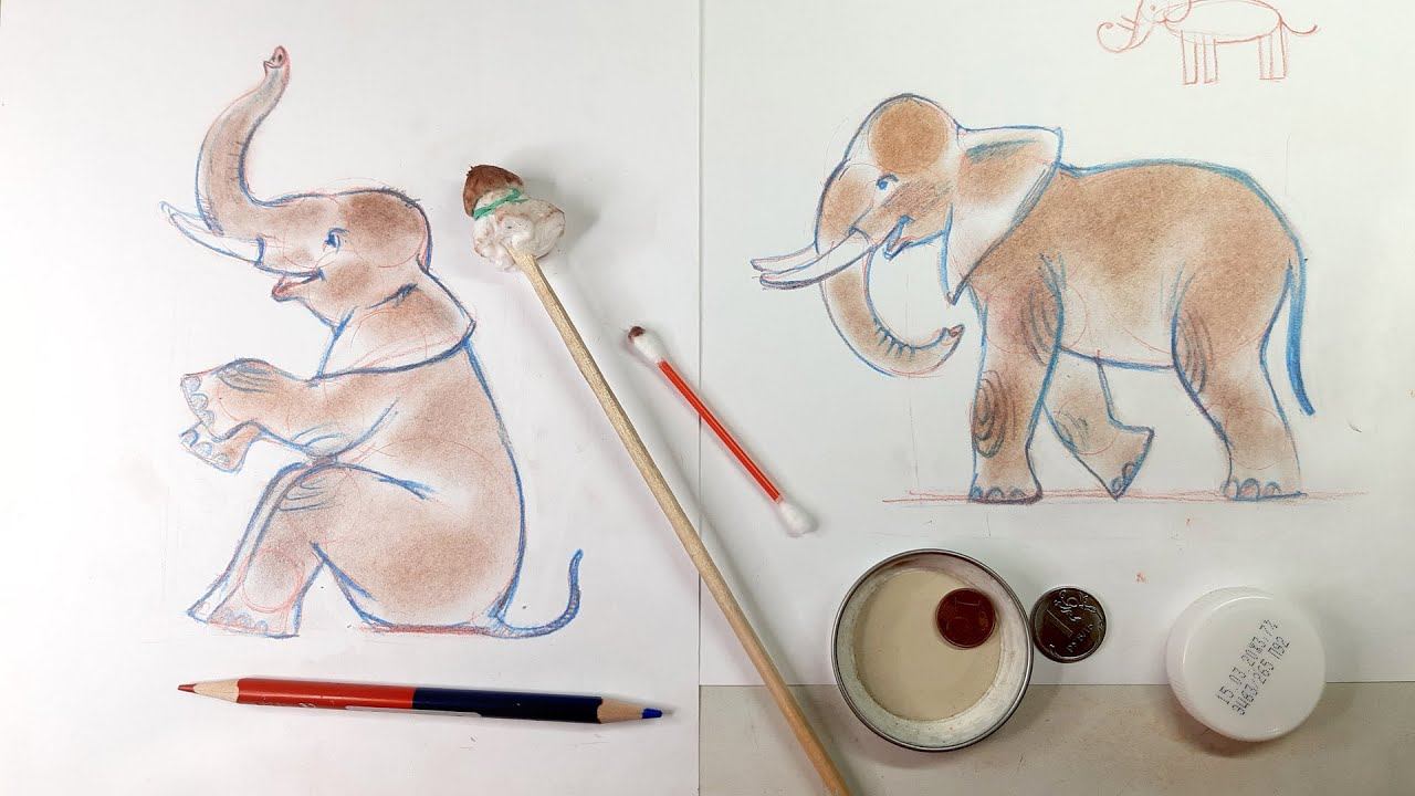 Рисуем слона за 101 копейку (Детям). How to draw an elephant using circles (To the children)