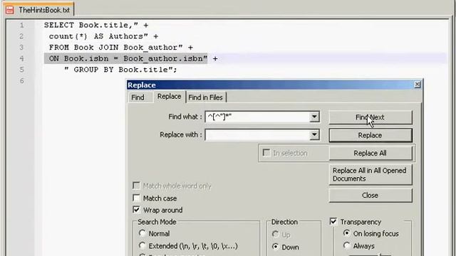 The Hints Book: Notepad++ text parsing - cleaning SQL query from Java code смотреть онлайн