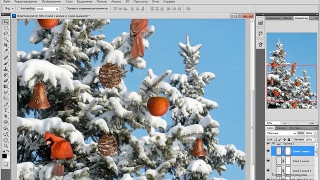 Урок Photoshop - Коллаж-открытка к Новому году смотреть онлайн