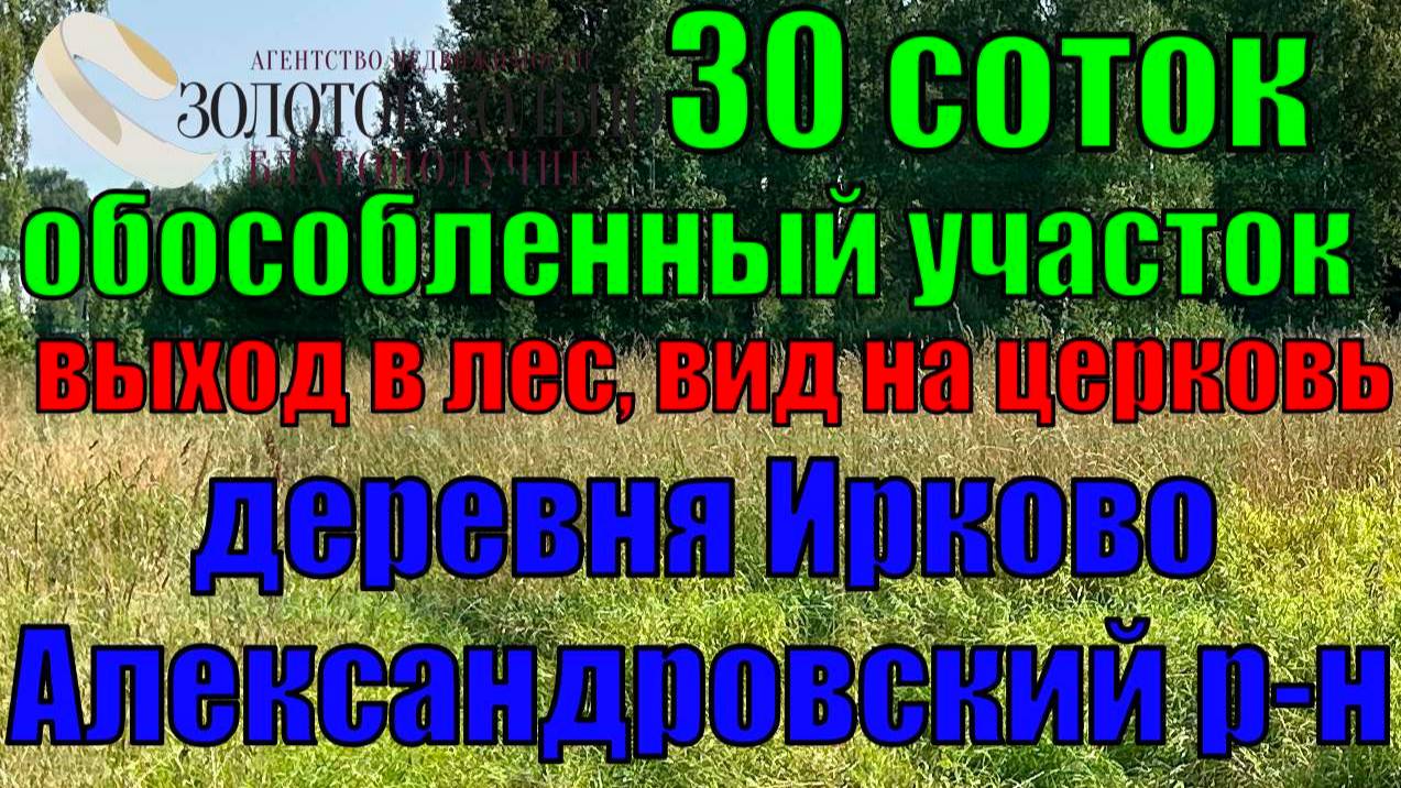 Участок 30 соток с выходом в лес в с. Ирково, рядом с с. Андреевское, Александровский район