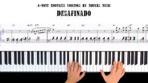 Desafinado (Jobim) - Easy Piano Solo Sheet Music using 4-Notes Rootless Voicings on the left hand.