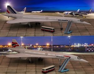 Обзор моделей самолётов Конкорд Air France, и British Airways, с подсветкой иллюминаторов