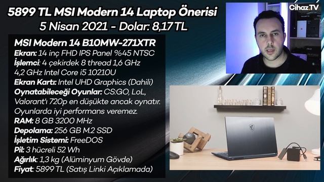 5899 TL'ye MSI Laptop! | MSI Modern 14 B10MW-271XTR Laptop Önerisi (5 Nisan 2021) смотреть онлайн
