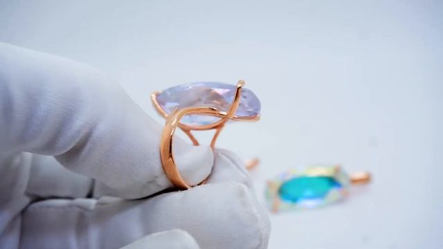 Гарнитур серьги и кольцо "Ненси" фианит хамелеон Позолота аврора бореалис комплект большие 3022 смотреть онлайн