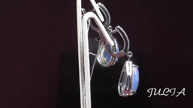 Серебряные серьги с лунным камнем,циркон