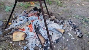 Жареный кролик на дровах с мамалыгой ??? ENG SUB
