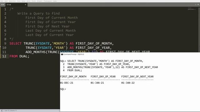 Query to Find First day of current month, year and next year & last day of month & year - Oracle SQ смотреть онлайн