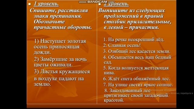 Урок русского языка в 7 классе. Морфологический разбор причастия