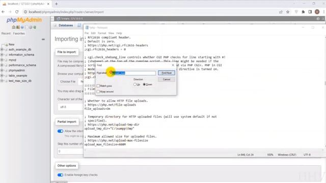How to fix Importing of Large SQL files to database phpmyadmin xampp