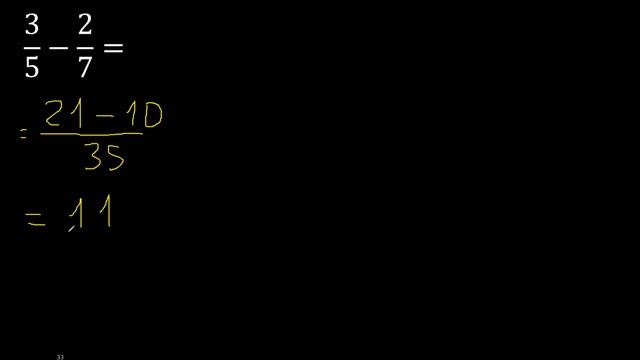 3/5 menos 2/7 , Resta de fracciones 3/5-2/7 heterogeneas , diferente denominador смотреть онлайн