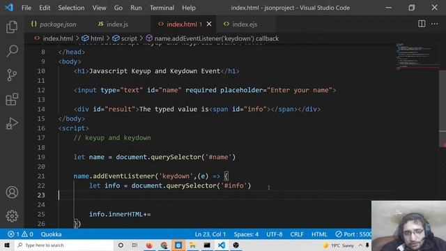 Javascript Keydown & Keyup Event to Get Value on Keypress in Textbox Example in Browser [LIVE CODE] смотреть онлайн