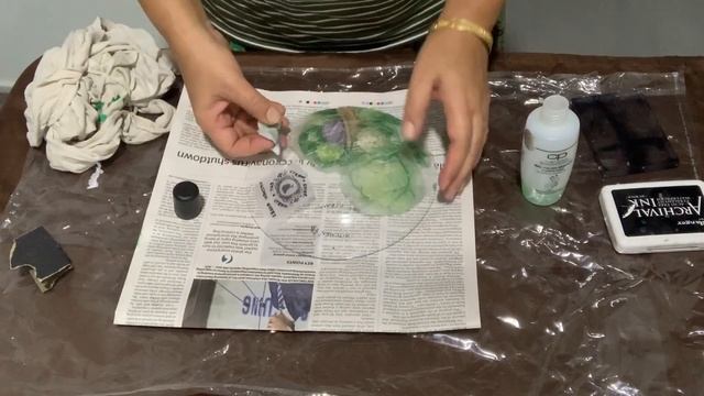 Reverse decoupage on transparent glass plate with 2 step crackle effect