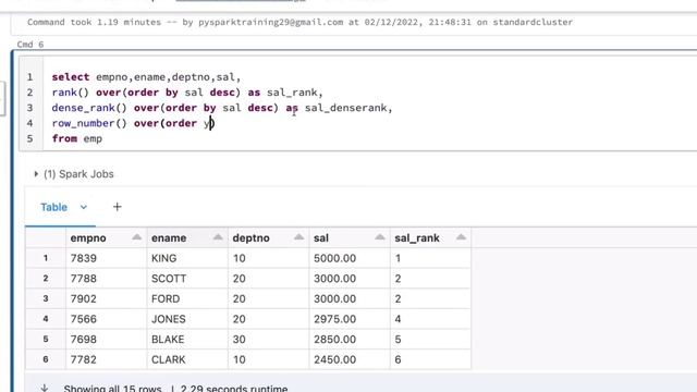 Spark SQL for Data Engineering 23 : Spark Sql window ranking functions #rank #denserank #sqlwindow