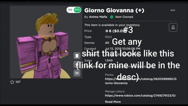 HOW TO MAKE GIORNO GIOVANNA IN ROBLOX!!!! (Avatar Tutorial)