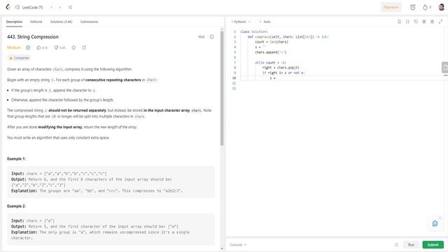 LeetCode | Task "443. String Compression" | Python solution