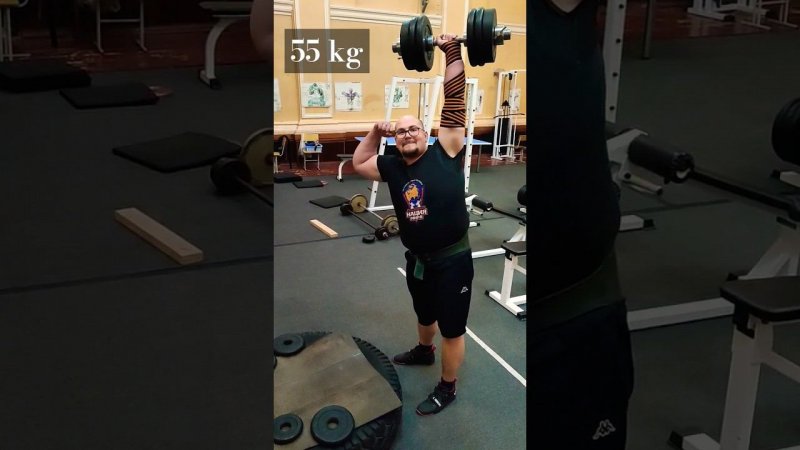 Lifting a 55 kg dumbbell overhead with your left hand #air174 #fitness #gym #workout  #strongman