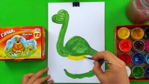 Как нарисовать Динозавра для малыша - рисуем красками с РыбаКит