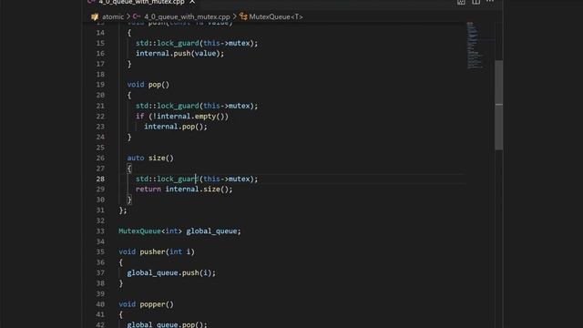 Скринкаст. Пример: потокобезопасная очередь с RAII и shared_mutex 29.4 смотреть онлайн