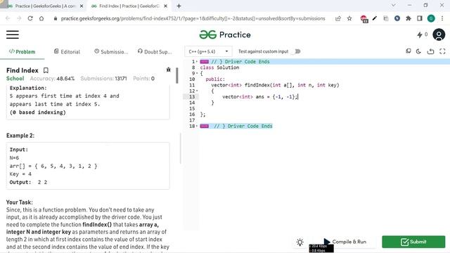 Find Index  || GFG Coding || 100% Test Cases Passed || gorakhcodes