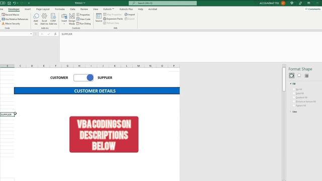 How to create toggle button in excel