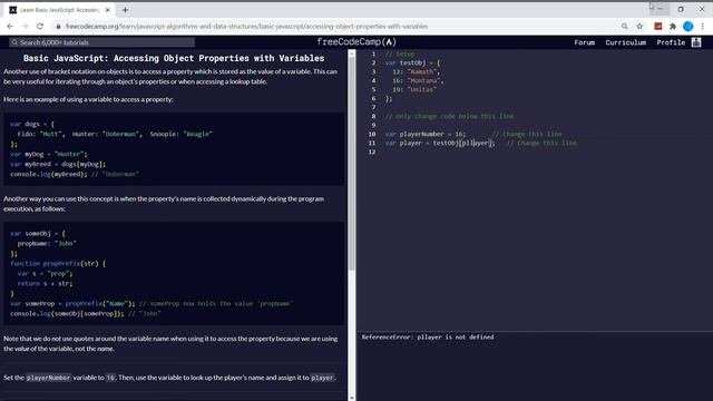 Basic Javascript (84/111) | Accessing Object Properties With Variables | FreeCodeCamp