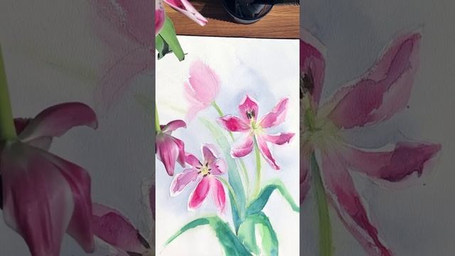 Рисуем Тюльпаны ? акварелью | Рисуй со мной! Watercolour painting floral tutorial