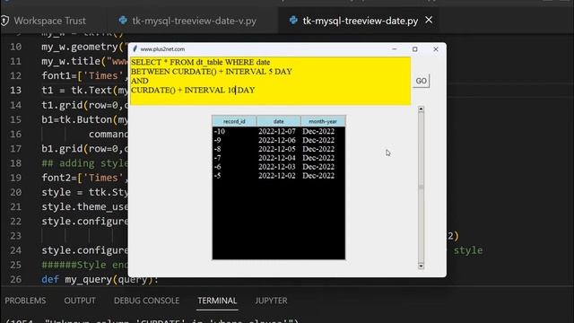 Date Query to get records from MySQL table based on month , week , weekday , year by using Tkinter