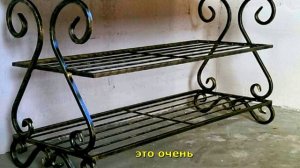 Кованая скамейка с полками для обуви, стеллаж в прихожую из металла обувный