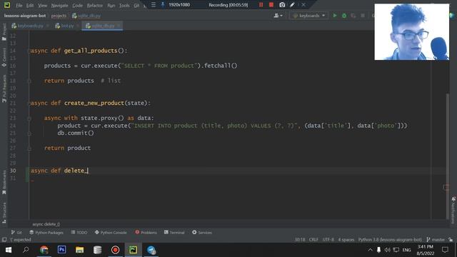 Написание CRUD приложения Aiogram Sqlite - Часть 6 ПРАКТИЧЕСКОЕ ПРОГРАММИРОВАНИЕ смотреть онлайн