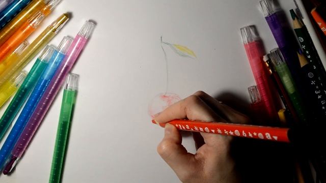 ? Рисуем вишенку/черешенку цветными карандашами/How to draw a cherry ?