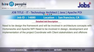 Java Architect Jobs | Apache POI Jobs | San Francisco, CA |