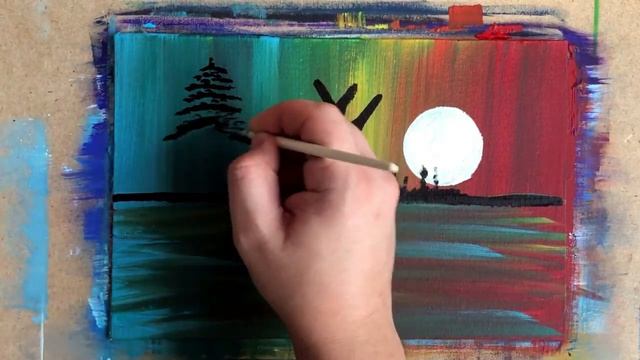 Картина акрилом пейзаж | картина осень | Picture Autumn | картина красками за 10 минут