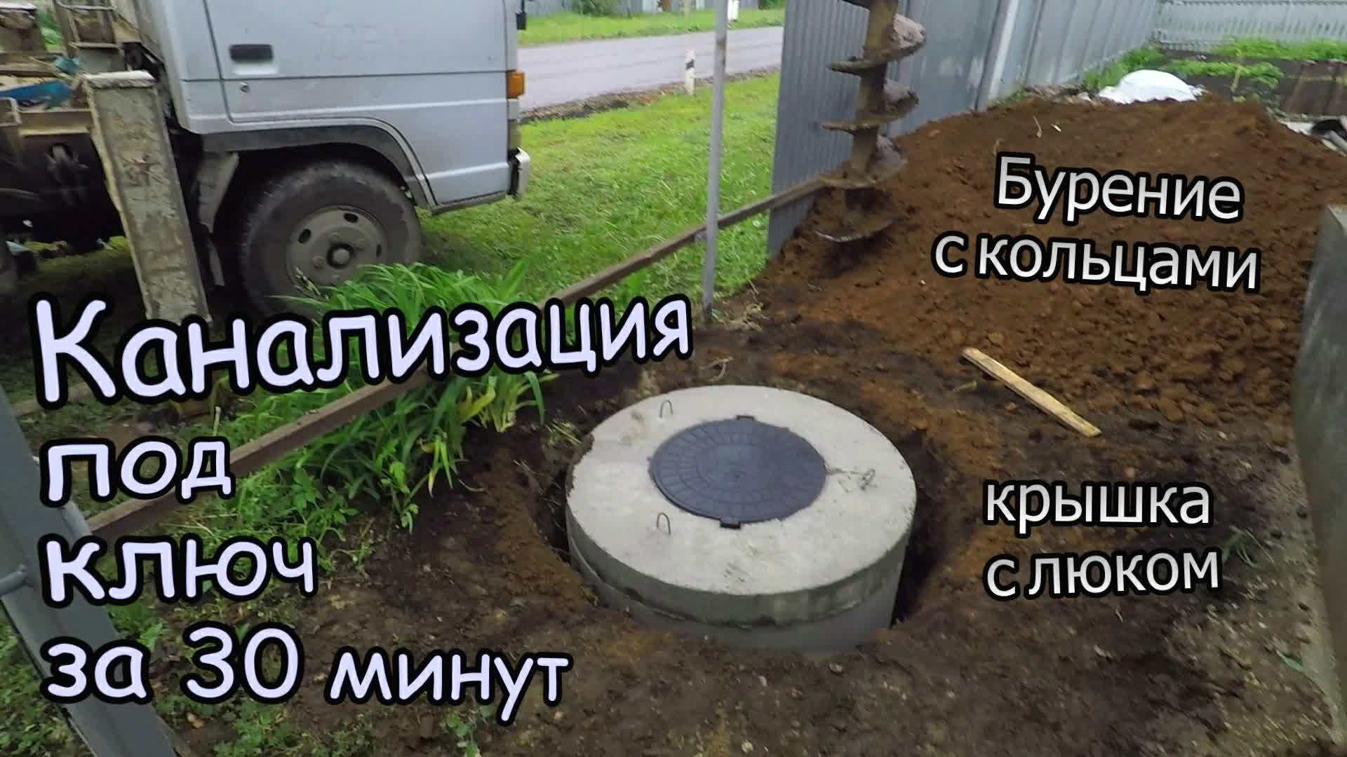 Канализация под ключ за 30 минут / Бурение под кольца / Установка колец и крышка люка (июнь 2020)