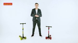 Самокат-кикборд детский BONDIBON BONZER складной, светящиеся колеса, вес до 60 кг, руль регулируется