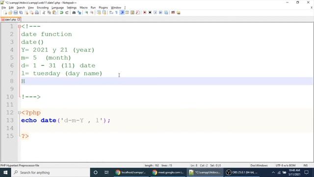 #phptutorial17 | digital clock in php | date function in php | display current date and time in php